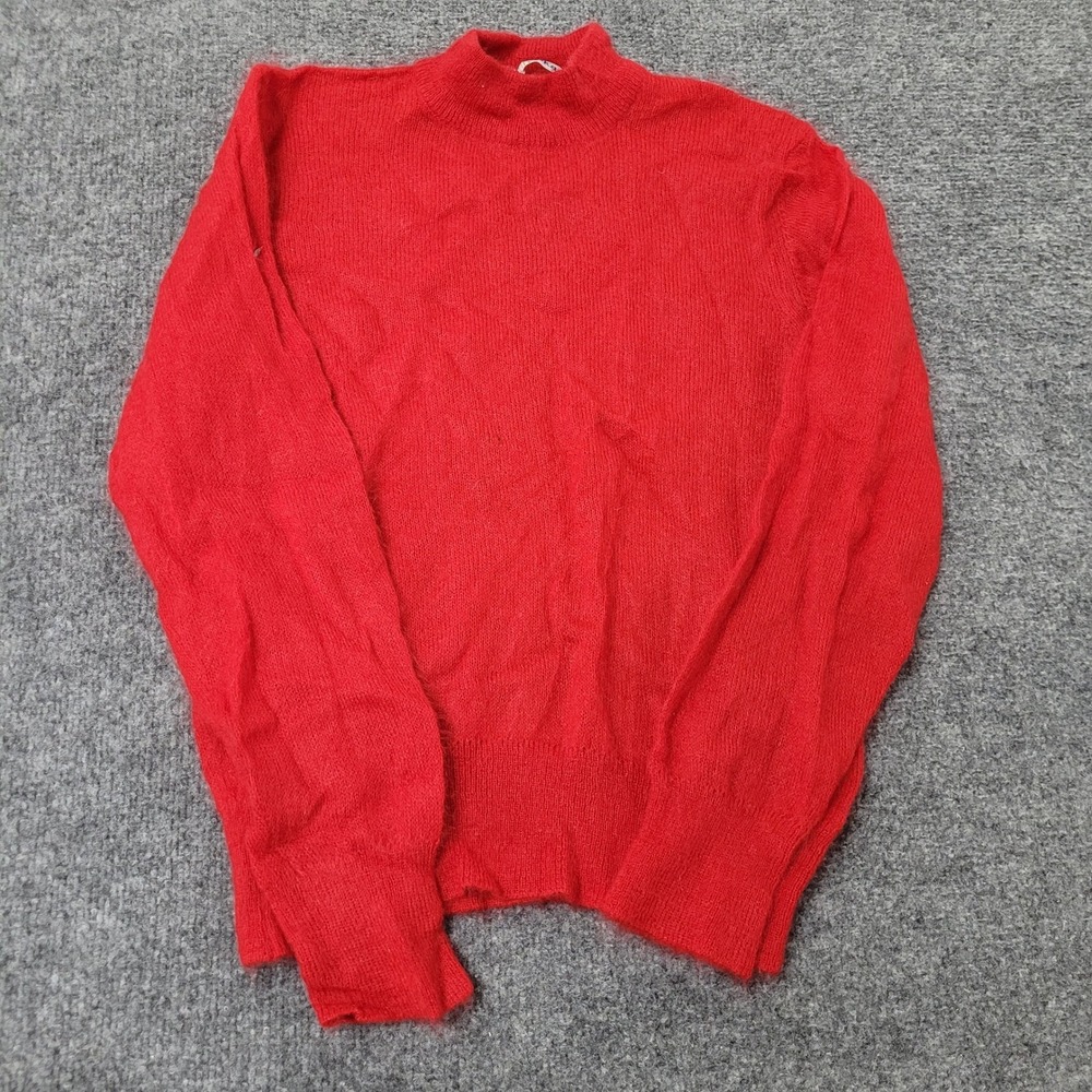 Pokara Sweater Womens XL Red Mohair Wool Blend Mock Neck Fuzzy Spain Vintage